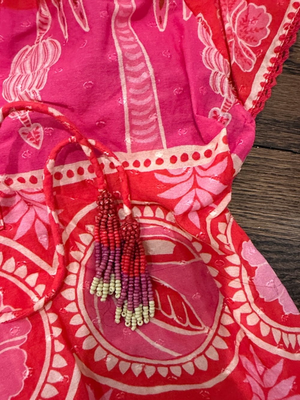 FARM Rio Red and Pink Floral Tie-Front Ruffled Top - Picture 3 of 3